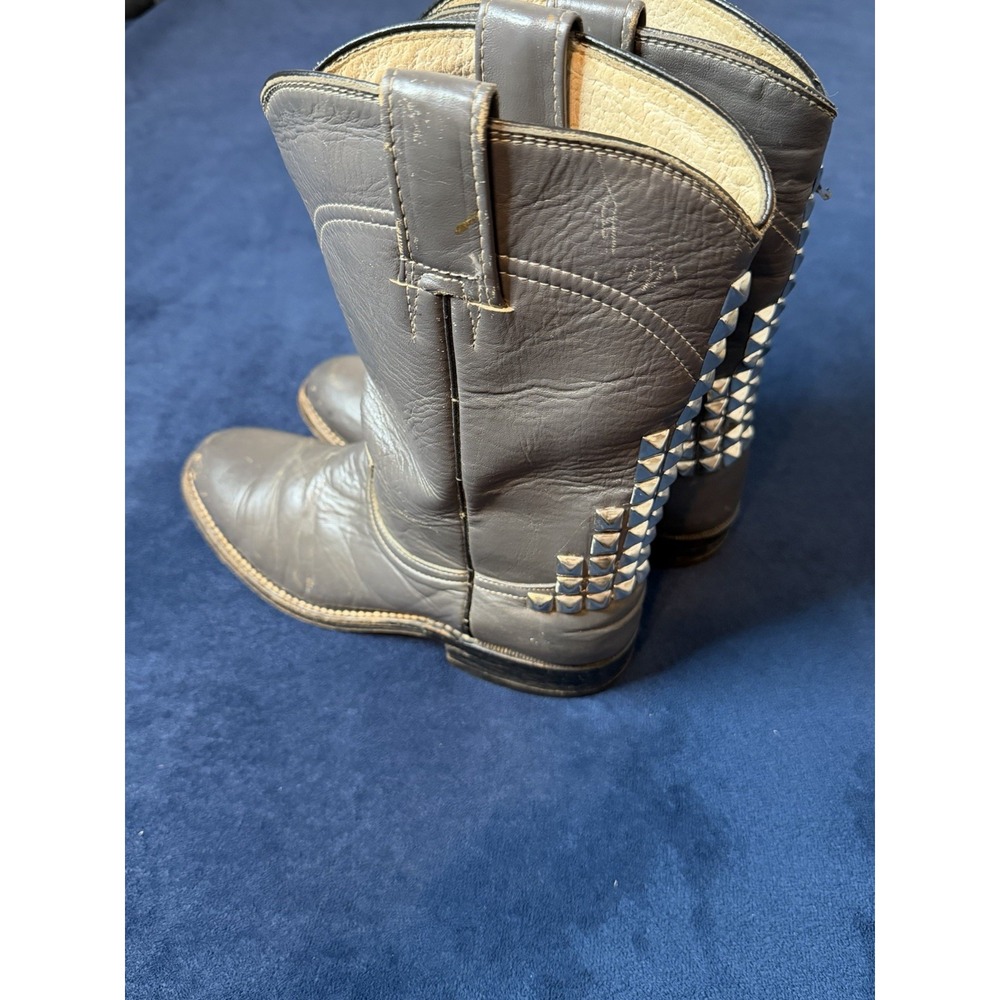 Vtg 1990’s Authentic Western Leather Studded Cowboy Boots Women’s Sz 7 Gray